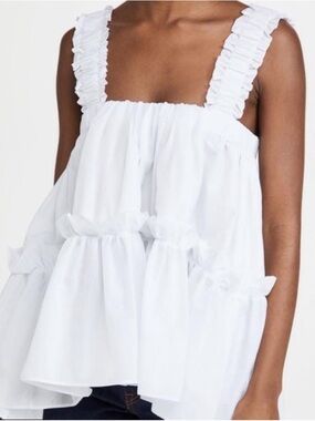 Brogger NWT. White Ruffled Tiered Cotton Tank Top